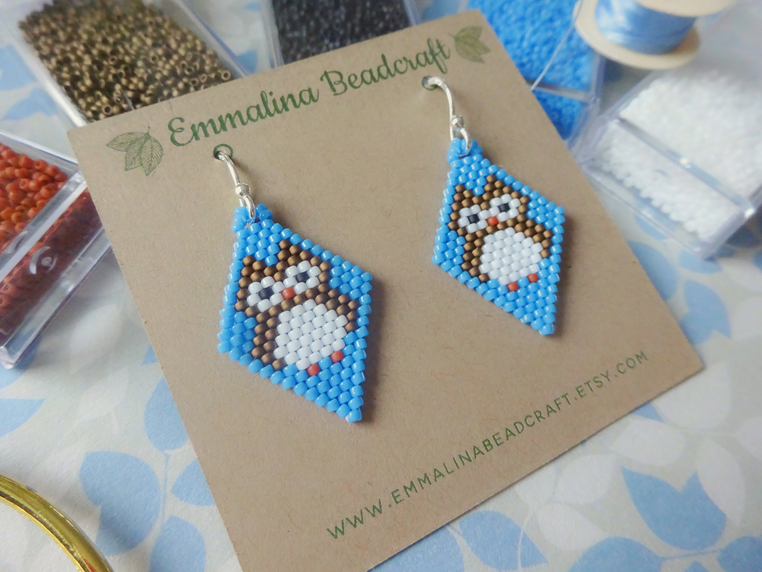 Owl beaded earrings handmade woven seed bead earrings Etsy