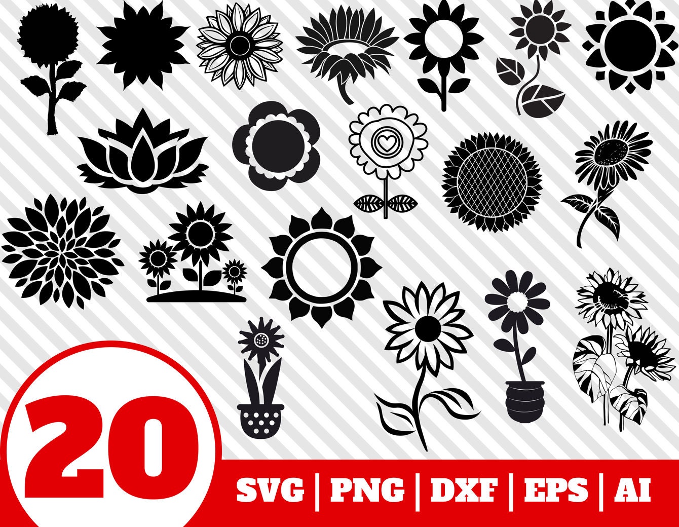 Download 20 SUNFLOWER SVG BUNDLE sunflower clipart sunflower vector ...