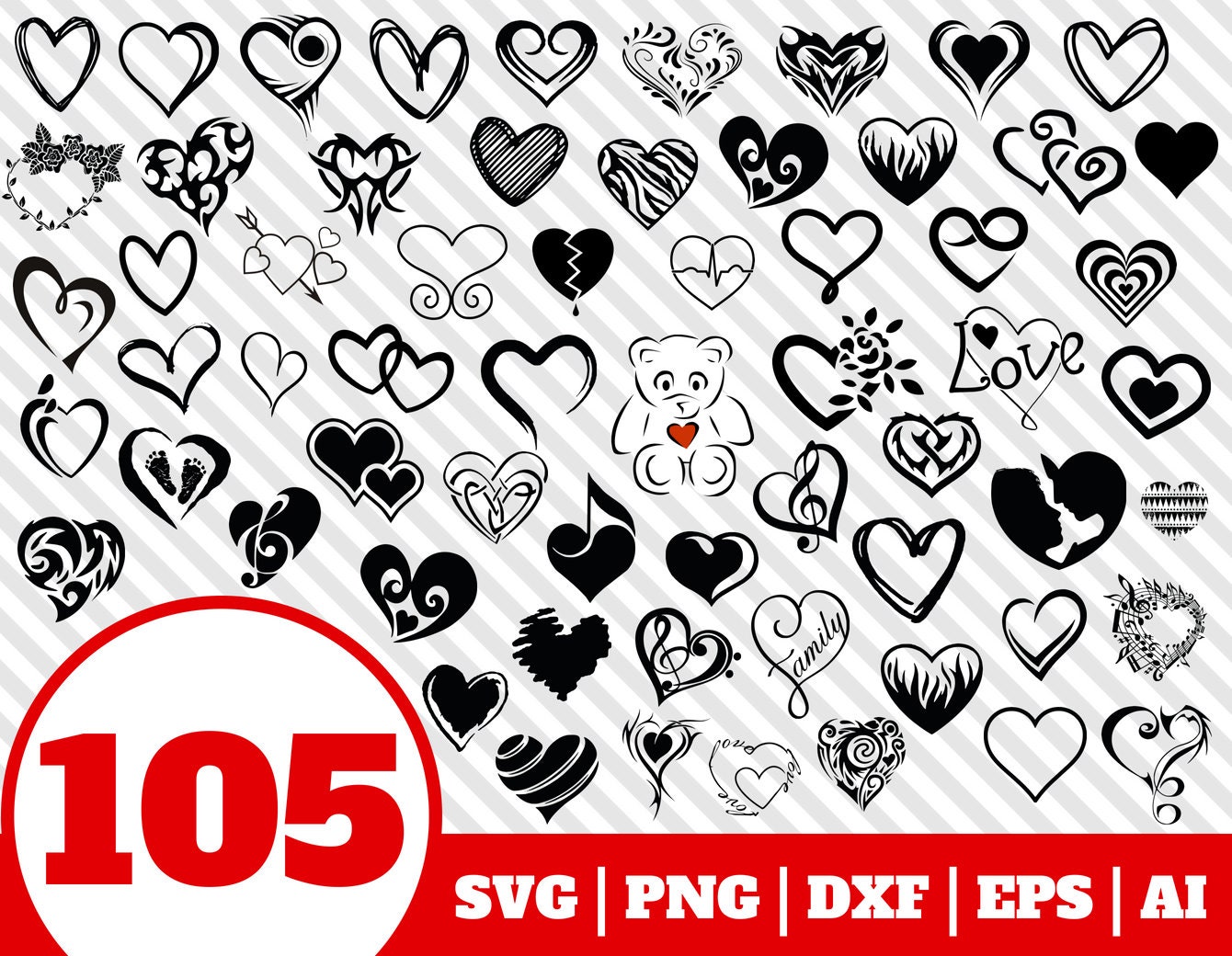 Download 105 HEART SVG BUNDLE heart clipart heart vector love | Etsy