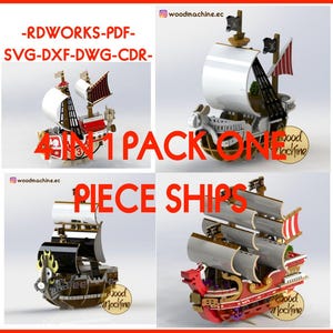 ONE PIECE STATKI Pakiet 4 elementy (RdWorks-Cdr-Dwg-Dxf-Pdf-Svg) statki