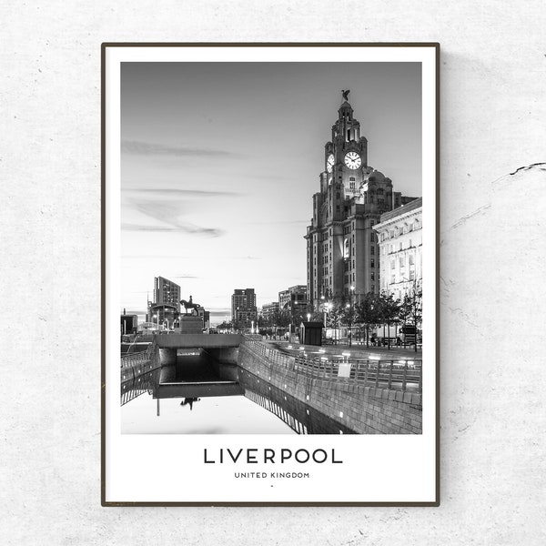 Liverpool Poster / Print / Britain Travel Print / Travel Poster / Fashion Print / Minimal Decor / Black White Poster / Liver Building / City