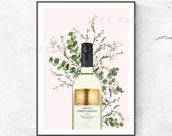 Pinot Grigio Poster / Print / Fashion Poster / Pino Grigio Wall Art / Kitchen Poster / Wine Poster / Alcohol Poster / Home Decor /Floral Art