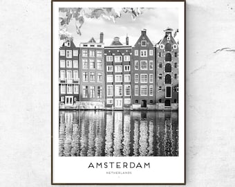 Amsterdam Poster / Print / Netherlands Travel Print / Travel Poster / Fashion Print / Minimal Decor / Black White Print / Red Light District