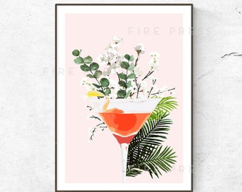 Cosmopolitan Cocktail Poster / Print / Cocktail Print / Cointreau / Kitchen Poster / Vodka Print / Alcohol / Floral Art / Lime Juice