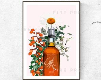 Bourbon Whiskey Poster / Print / Fashion Poster / Whiskey Bottle / Whisky Glass / Kitchen Poster / Whisky Gift / Alcohol Poster / Home Decor
