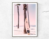 Pink Surf Poster Print Surfboard Wall Art Beach Print Pink Beach Poster Bedroom Poster Pink Decor Fashion Poster Beach Art