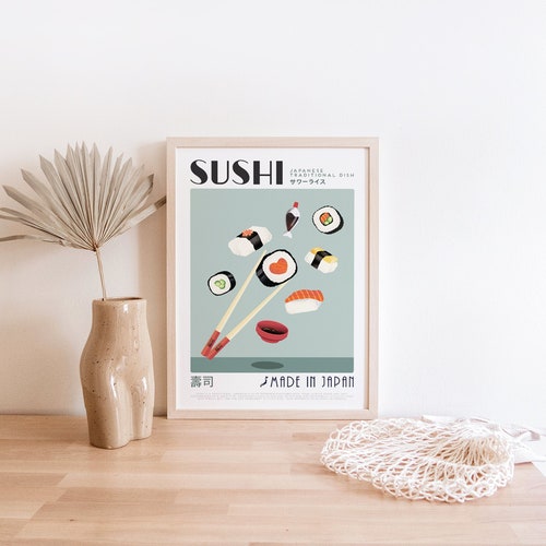 Sushi Poster / Print / Modern Decor / Japanese Food Print / Kitchen Poster / Food Print / Vintage / Retro Wall Art / Japan Dishes / Foodie