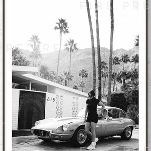 Black and White Fashion Photography / Black White Model / Palm Springs / Palm Tree Print / Beach Poster / Tropical Wall Art /Retro Car Print image 2