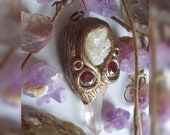 Garnet and Agate Pendant - Quartz point and polymer clay