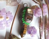 Tiger's Eye Polymer Clay Pendant with Smokey and Clear Quartz
