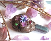 Fluorite and Amethyst Polymer Clay Pendant with Garnet