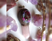 Rose Quartz and Garnet Pendant - Polymer Clay