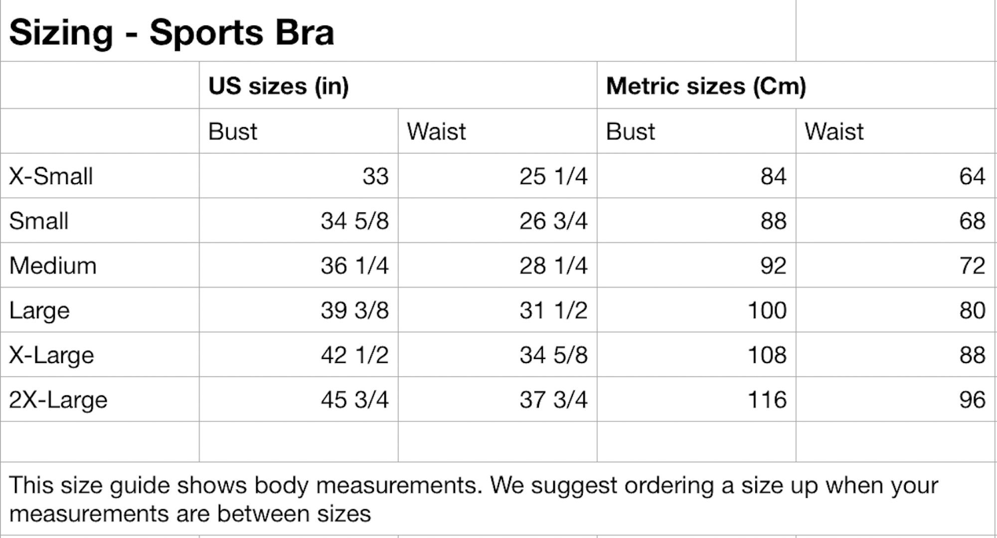 adidas sports bra size chart india