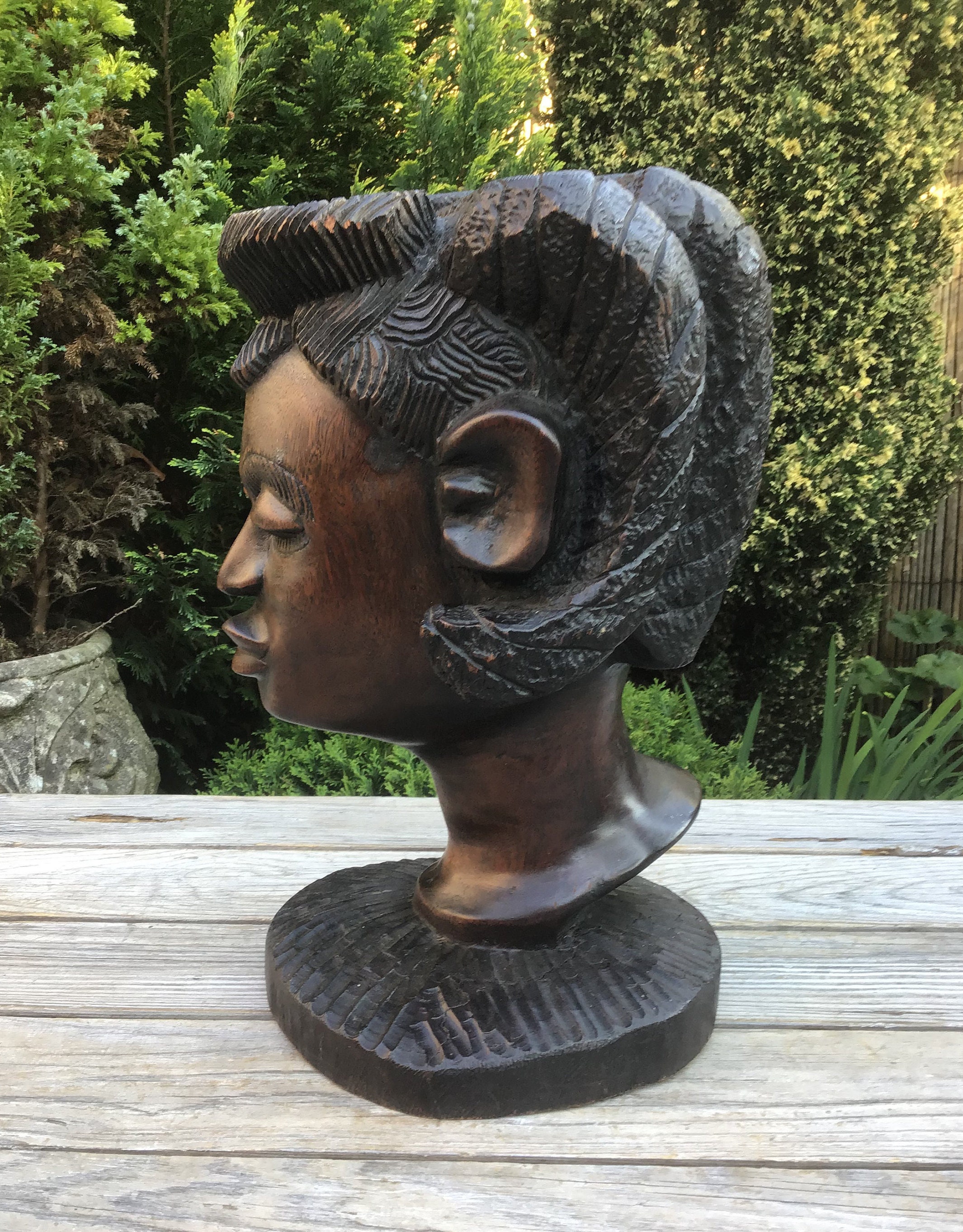 Large heavy African hand carved wooden female head statue Etsy