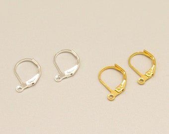 Ganchos para pendientes, 2 pares en latón bañado en oro y plata.