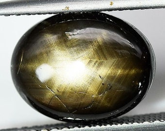 Cabujón de zafiro estrella negro chapado en oro de 5,17 ct, certificado por AIGS