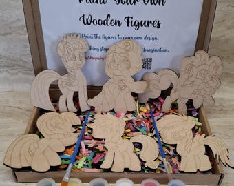 マイリトルポニー風ペイントキット：DIY木製フィギュアクラフト、トワイライトスパークル、ピンキーパイ、レインボーダッシュ