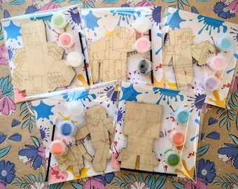 Minecraft Inspired Paintable Party Favour ze stojakiem, Drewniane prezenty na imprezę, Drewniany zestaw do kolorowania DIY dla dzieci, Aktywność na imprezę, Zestaw farb DIY