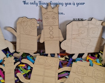 Malowalne drewniane figurki NumberBlocks: zestaw do majsterkowania, pomaluj własne, prezent urodzinowy, upominek na imprezę