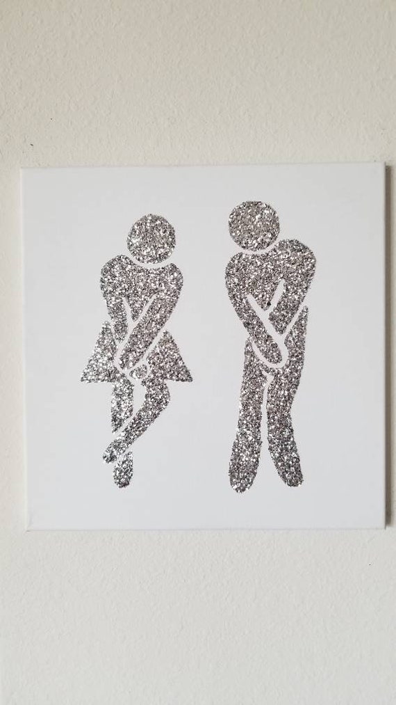Him And Her Bathroom Restroom Sign Funny Silver Sparkle Bling Etsy
