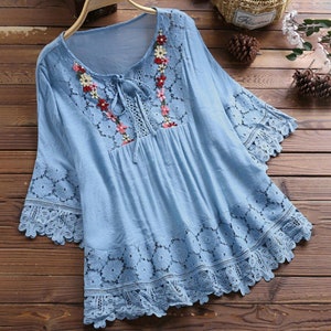 Women Vintage Lace Blouse Shirt for Women With Plus Size Plus Size ...