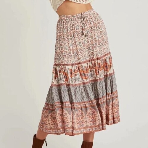 A-line Bohemian Skirt for Women L Floral Bohemian Skirt High - Etsy