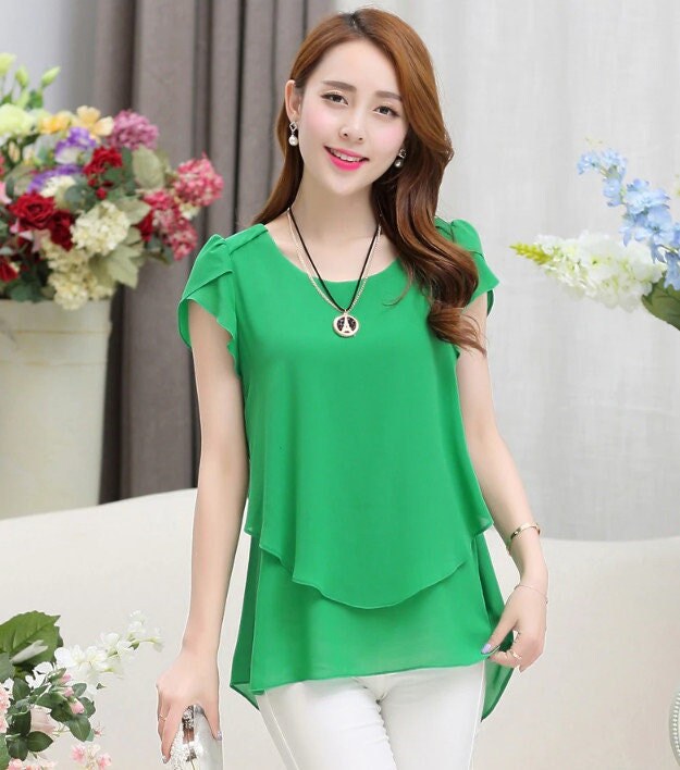 Cotton Women Blouse With Ruffles Loose Shirt O-neck Chiffon - Etsy