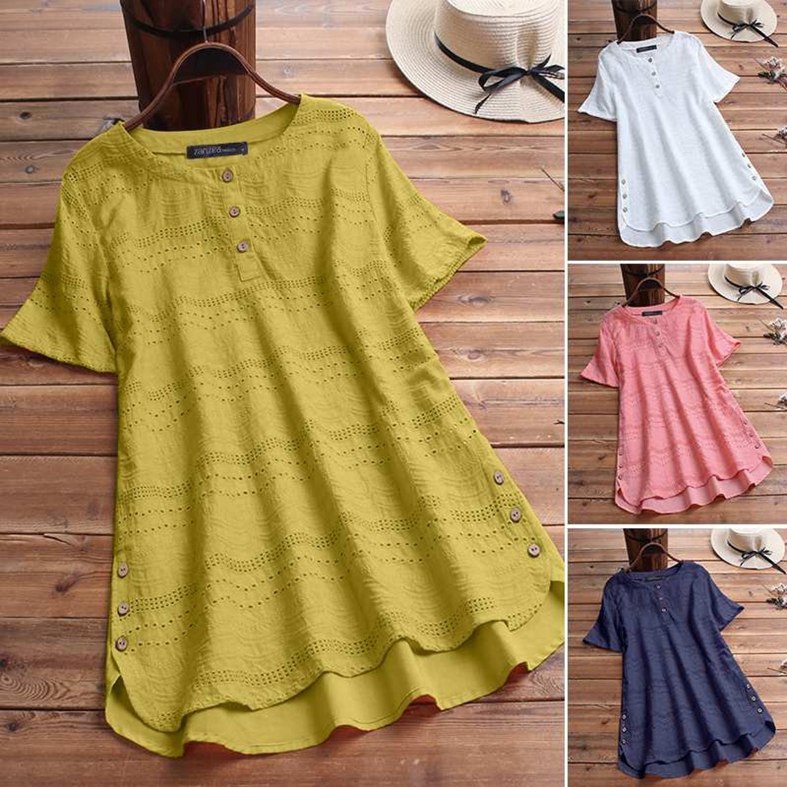 Cotton Short Sleeve Tunic Short Sleeve Tops for Women Etsy