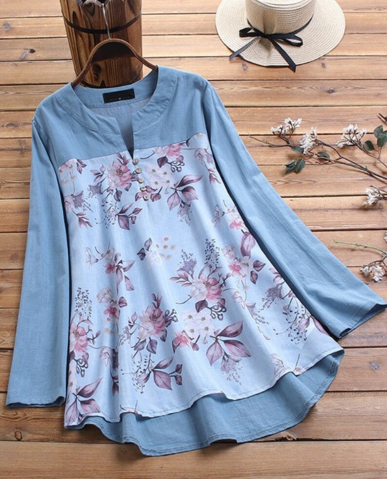 Plus Size Floral Women Tops and Blouse Women Vintage V Neck - Etsy Canada