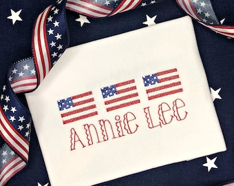 Girls 4th of July Flag Shirt, Embroidered Flag Shirt, Personalized Flag Shirt, Patriotic Shirt, Toddler Outfit