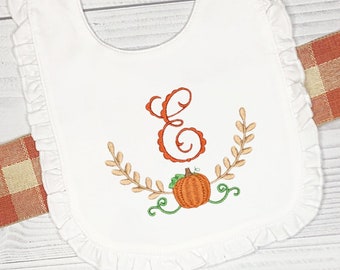 Baby Girls Fall Bib Personalized-Thanksgiving Pumpkin Bib-Monogrammed Fall Baby Bib-Monogrammed Ruffled Bib