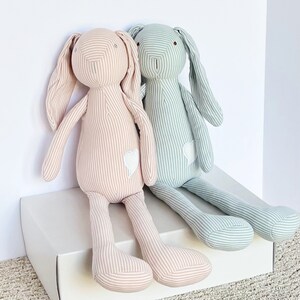 Personalized Easter Bunny/ Soft bunnies with embroidered ears/ pink and blue bunny/Name embroidered on ear/New Baby gift