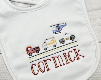 Personalized Baby Bib/Personalized Emergency Vehicle Bib/Baby Shower Gift/Fire Truck/Ambulance
