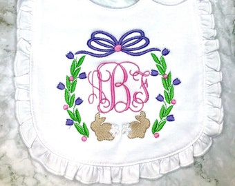 Baby Girl Easter Bib - Girls Easter Bib- Personalized Easter Bib- Baby Bunny Bib- Babies 1st Easter