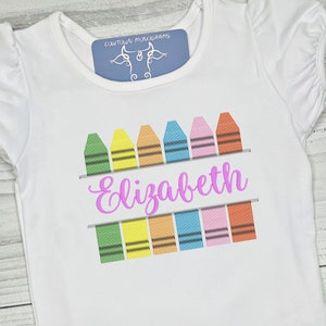 Girls back to School shirt/Gilrs Personalized School Shirt/1st Day of School Shirt/Kindergarten School Shirt/Embroidered School Shirt/Crayon