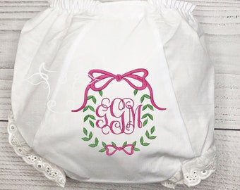 Personalized Baby Bloomers-Monogrammed custom Baby Bloomers-Monogrammed Diaper cover- Baby Girl Diaper Cover White Eyelet