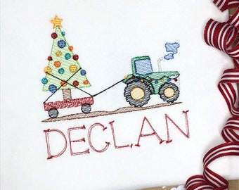 Christmas Tractor embroidered Personalized T-Shirt or Bodysuit- Christmas Tractor with Tree- Toddler Christmas-Boys Christmas- Personalized