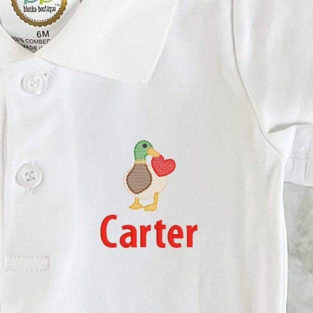 Boys Valentine'S Day Embroidered Polo Shirt -Monogrammed School Shirt -Monogrammed Boys Polo-Duck Embroidered Personalized Shirt Amitytees