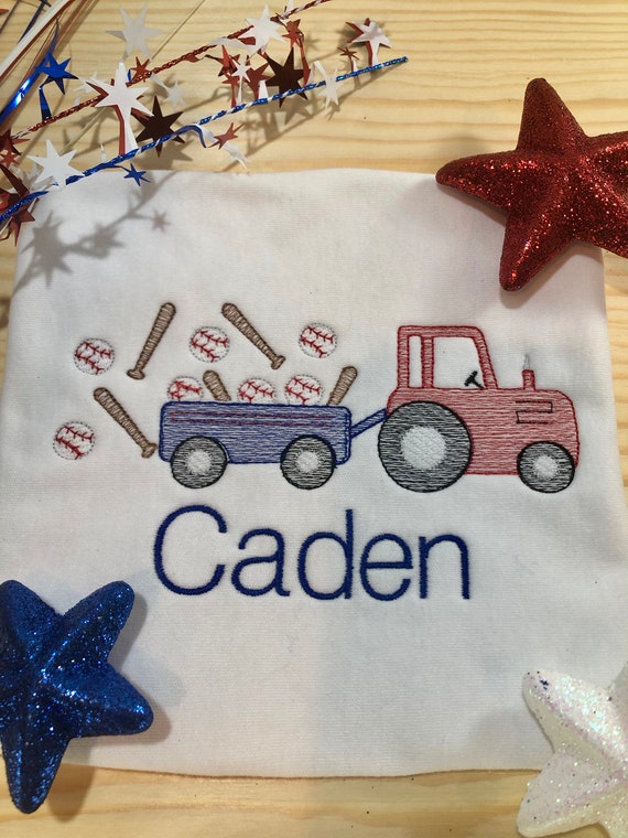 Personalized Boys Tractor with Baseballs shirt or bodysuit