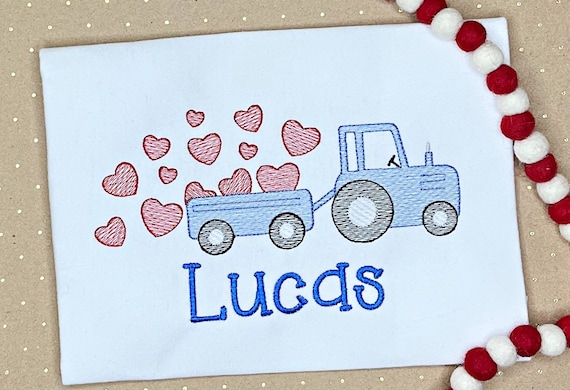 Boys Valentine Shirt- Boys Valentine Tractor Shirt-Custom Valentine Bodysuit- Boys Personalized Valentine Shirt - Toddler Valentine outfit
