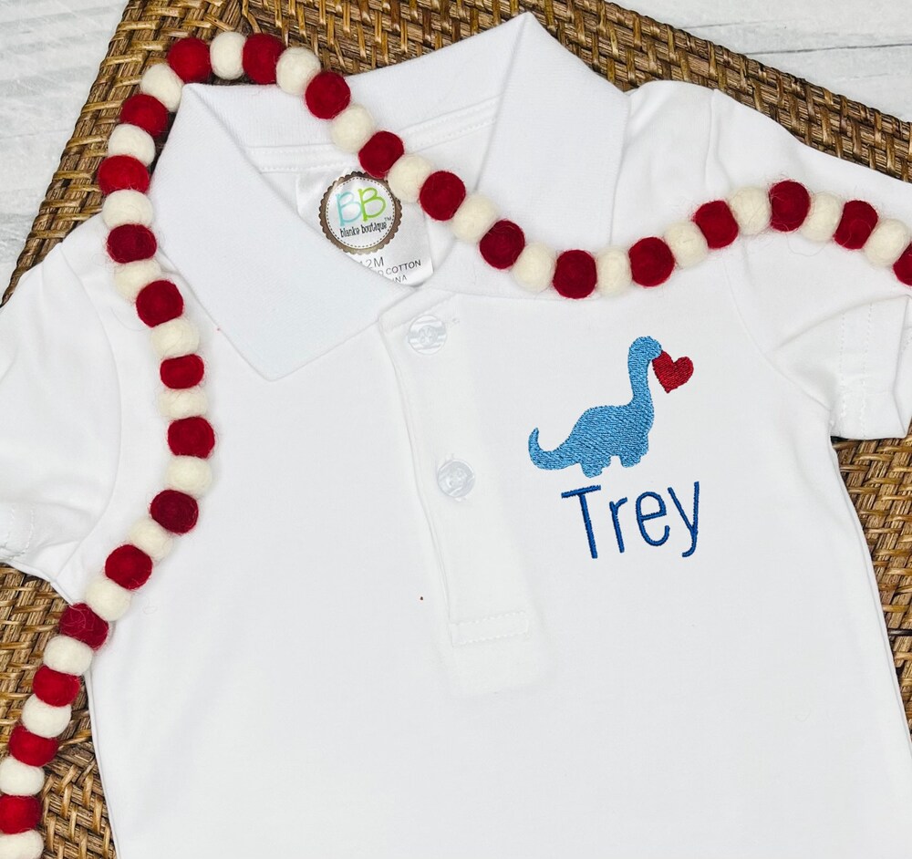 Boys Valentine'S Day Embroidered Polo Shirt -Monogrammed School Shirt -Monogrammed Boys Polo-Dinosaur Embroidered Personalized Shirt Amitytees