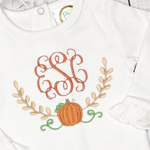 Baby Girl Fall Bodysuit Monogrammed- Personalized Baby Outfit- Fall Baby Gown with pumpkin- New baby gift-Coming Home outfit