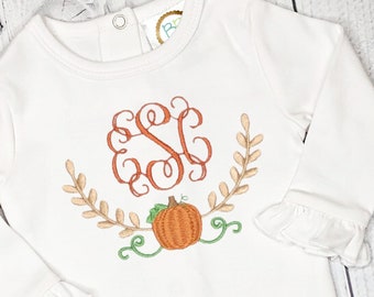 Baby Girl Fall Bodysuit Monogrammed- Personalized Baby Outfit- Fall Baby Gown with pumpkin- New baby gift-Coming Home outfit