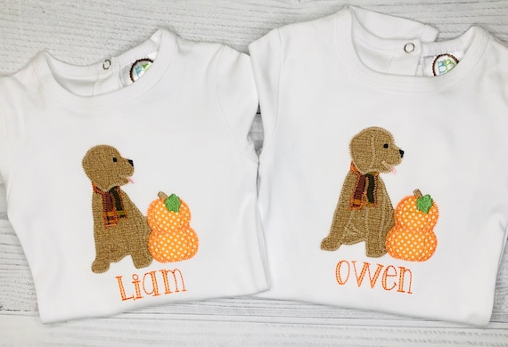 Kids Thanksgiving Personalized Tee Shirt- Boys Fall Shirt- Girls Fall Shirt- Toddler Fall outfit- Pumpkin and dog