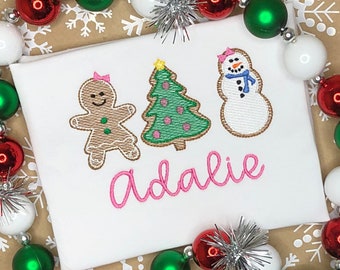 Girls Christmas Shirt cookie trio-Toddler Girl Christmas -My 1st Christmas outfit-Girls Embroidered Christmas -Personalized Christmas Shirt