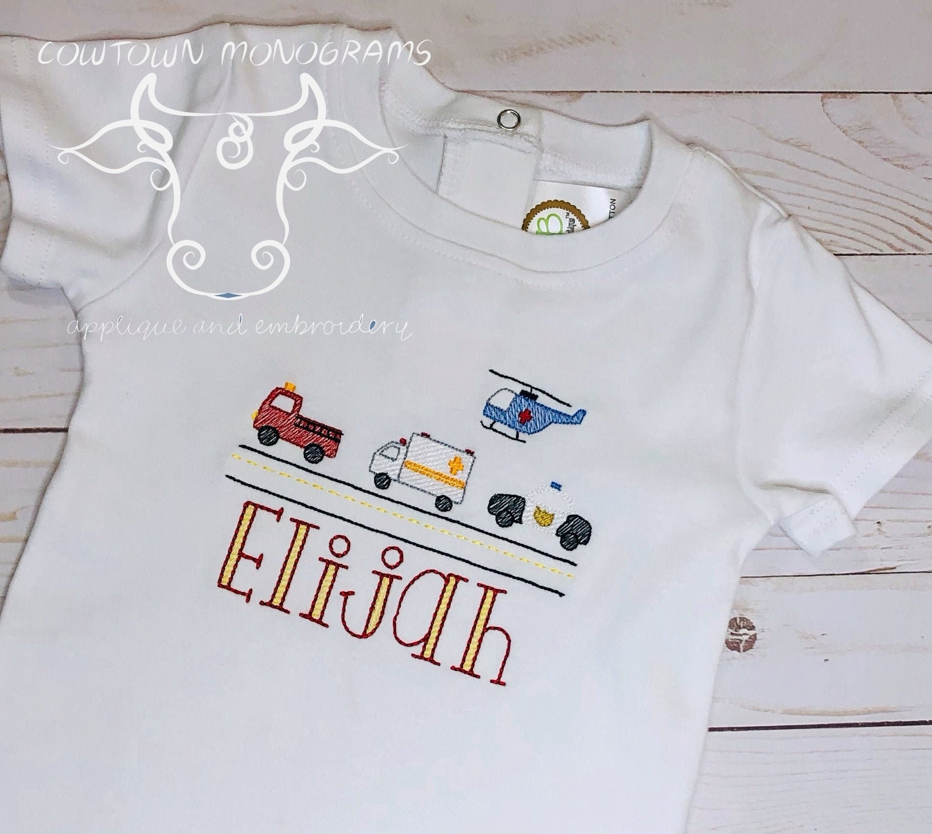 police car helicopter ambulance boys emergency vehicles shirt firetruck embroidered shirt personalized emergency vehicles shirt