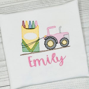 Girls Back to school Embroidered shirt- Personalized Back to School Shirt-First Day of School Shirt -Tractor and Crayons Shirt