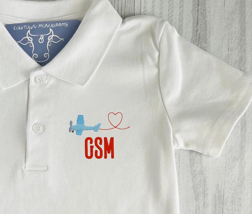 Valentine'S Day Boys Polo Shirt Personalized, Boys Monogrammed Personalized Polo, Airplane Design Amitytees
