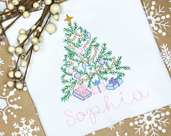 Girls Embroidered Christmas Tree Shirt Personalized- Christmas Tree Shirt-Toddlers Shirt-1st Christmas- Baby Outfit