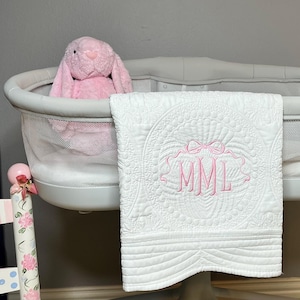 Girls Monogrammed Baby Blanket,Personalized Baby Quilt, Monogrammed Baby Gift, New Baby Quilt, Monogramed Baby Quilt